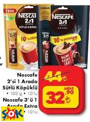 NESCAFE 2’Sİ 1 ARADA SÜTLÜ KÖPÜKLÜ KAHVE • 100 G • 10’LU NESCAFE 3’Ü 1 ARADA EXTRA • 165 G • 10’LU